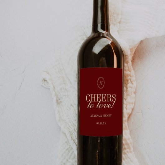 Elegant Wine Red "Cheers to Love" Wedding ワインラベル