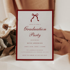 Elegant Wine Red Coquette Bow Graduation Party 招待状