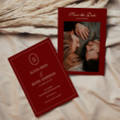 Elegant Wine Red Monogram Script Wedding Photo セーブザデート