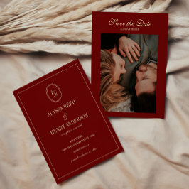 Elegant Wine Red Monogram Script Wedding Photo セーブザデート