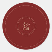 Elegant Wine Red Monogram Wedding Initials ラウンドシール (正面)