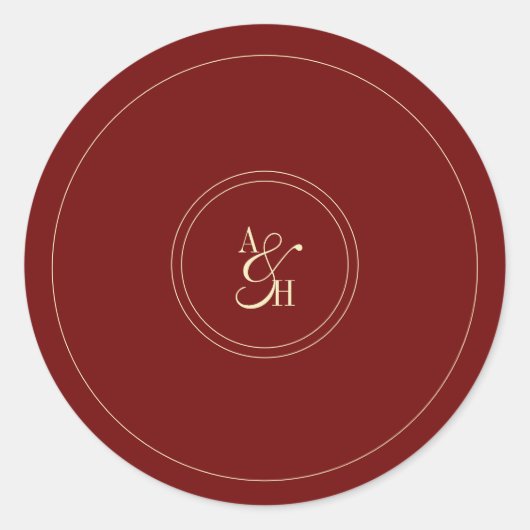 Elegant Wine Red Monogram Wedding Initials ラウンドシール (正面)
