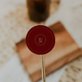 Elegant Wine Red Monogram Wedding Initials ラウンドシール