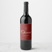 Elegant Wine Red Script "Cheers!" Wedding ワインラベル (正面)