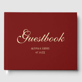 Elegant Wine Red Script Monogram Wedding ゲストブック