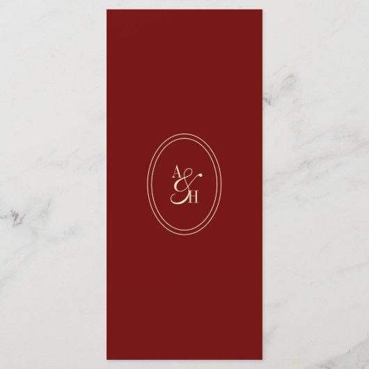 Elegant Wine Red Script Monogram Wedding メニュー (裏面)