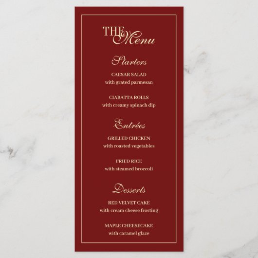 Elegant Wine Red Script Monogram Wedding メニュー (正面)