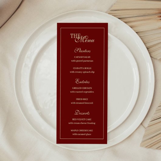 Elegant Wine Red Script Monogram Wedding メニュー