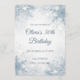 Elegant Winter 30th Birthday Invitation – Icy Snow 招待状