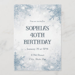 Elegant Winter 40th Birthday Invitation – Frosted 招待状