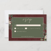 Elegant Winter Berries & Pine Burgundy Wedding 出欠カード (正面)