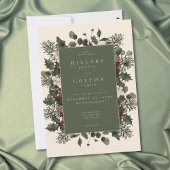 Elegant Winter Berries & Pine Ivory Wedding 招待状