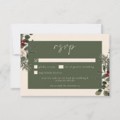 Elegant Winter Berries & Pine Ivory Wedding QR 出欠カード (正面)
