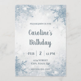 Elegant Winter Birthday Invitation – Snowflakes 招待状