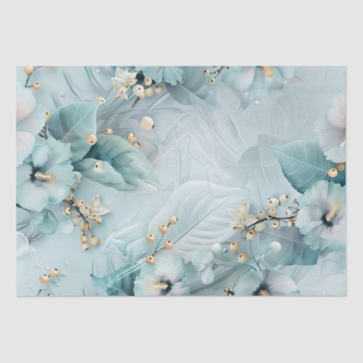 Elegant Winter Blue Florals Luxe Aesthetics  薄葉紙 (正面)