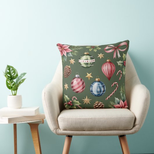 Elegant Winter Botanical Christmas Pillow クッション (椅子)