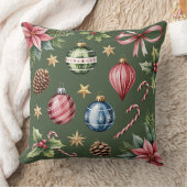Elegant Winter Botanical Christmas Pillow クッション (ブランケット)