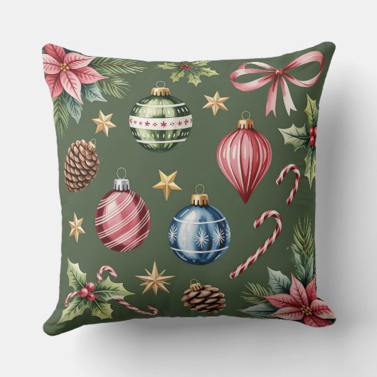Elegant Winter Botanical Christmas Pillow クッション (裏面)