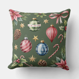 Elegant Winter Botanical Christmas Pillow クッション