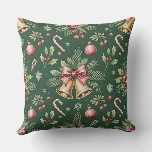 Elegant Winter Botanical Christmas Pillow クッション (裏面)