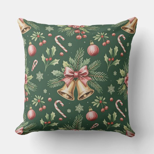 Elegant Winter Botanical Christmas Pillow クッション (正面)