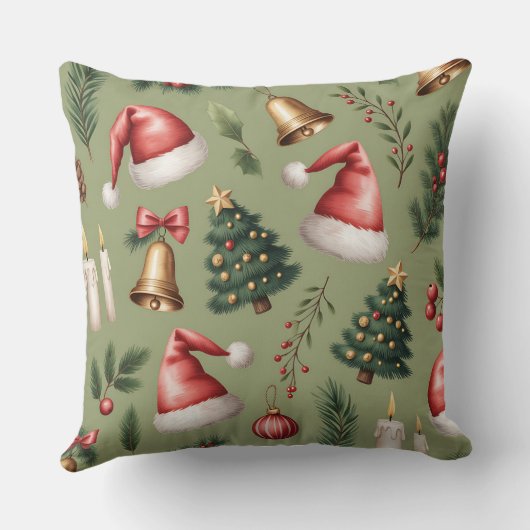 Elegant Winter Botanical Christmas Pillow クッション (裏面)