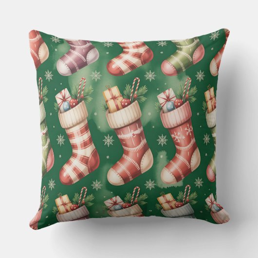 Elegant Winter Botanical Christmas Pillow クッション (裏面)