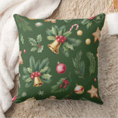 Elegant Winter Botanical Christmas Pillow クッション (ブランケット)