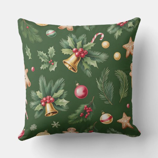 Elegant Winter Botanical Christmas Pillow クッション (裏面)