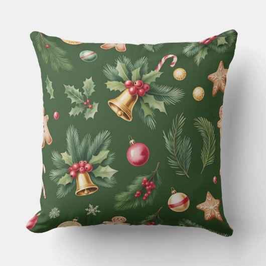Elegant Winter Botanical Christmas Pillow クッション (正面)