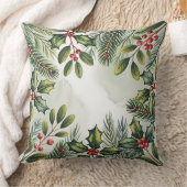 Elegant Winter Botanical Christmas Pillow クッション (ブランケット)