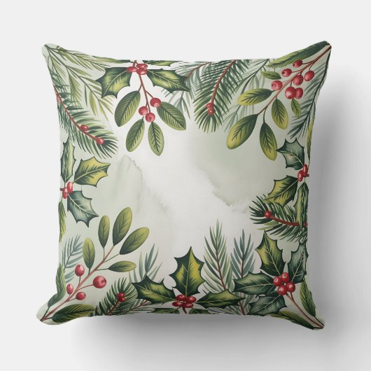 Elegant Winter Botanical Christmas Pillow クッション (正面)