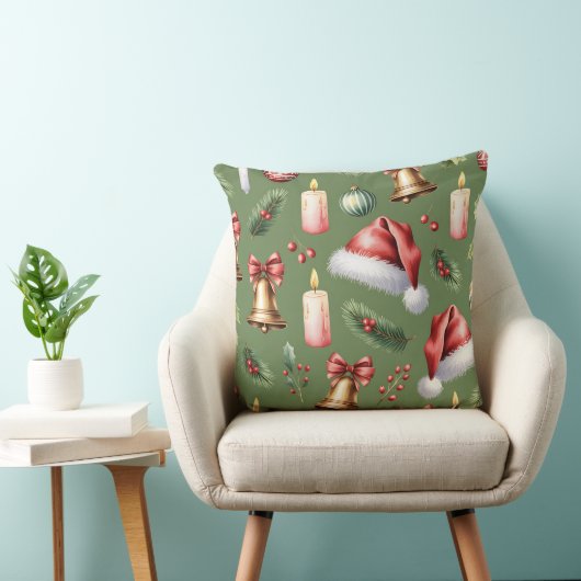 Elegant Winter Botanical Christmas Pillow クッション (椅子)