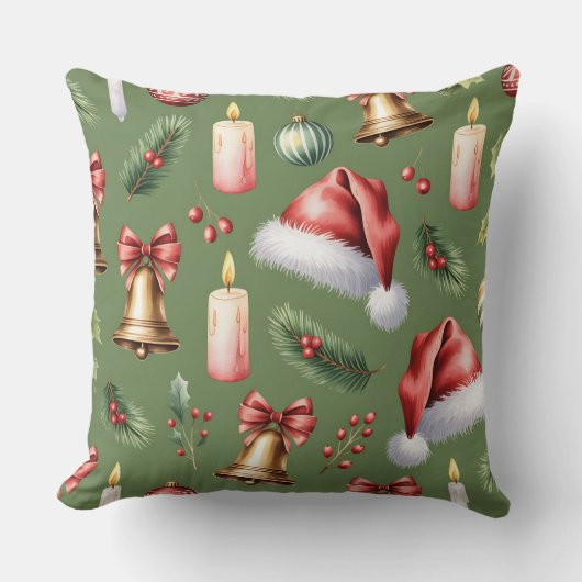 Elegant Winter Botanical Christmas Pillow クッション (正面)