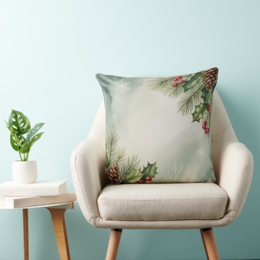 Elegant Winter Botanical Christmas Pillow クッション (椅子)