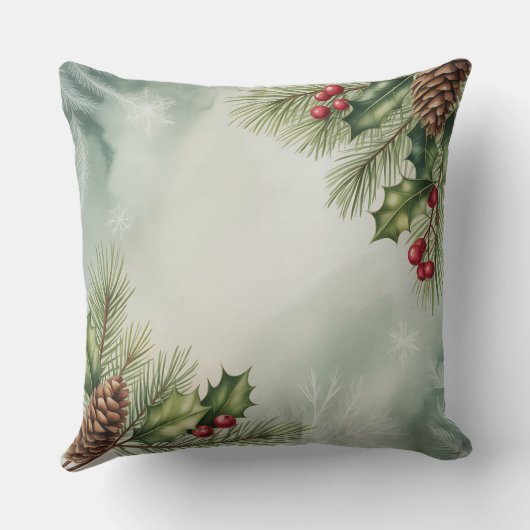 Elegant Winter Botanical Christmas Pillow クッション (裏面)