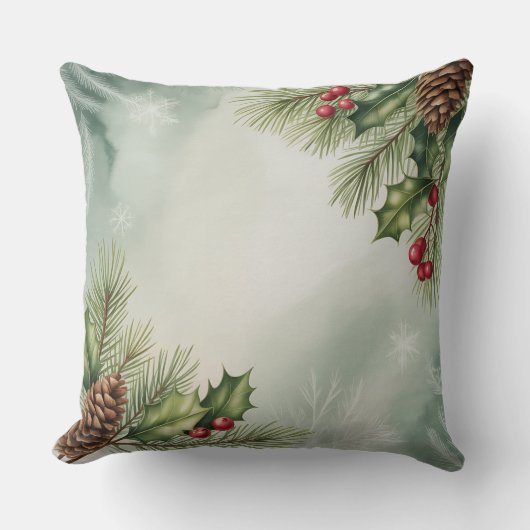 Elegant Winter Botanical Christmas Pillow クッション (正面)