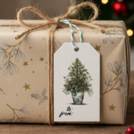 Elegant Winter Botanical Gift Tag with Pine Tree ギフトタグ