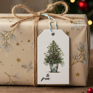 Elegant Winter Botanical Gift Tag with Pine Tree ギフトタグ