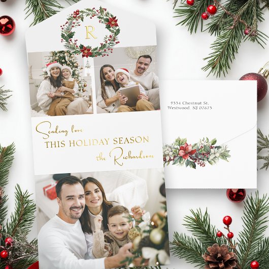 Elegant Winter Botanical Wreath 2-Photo Foil オールインワン招待状