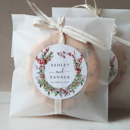 Elegant Winter Christmas Floral Wedding ラウンドシール