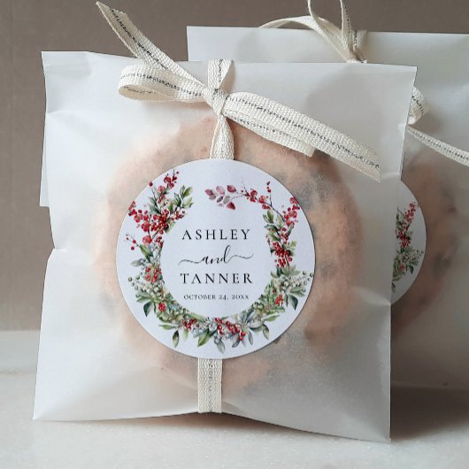 Elegant Winter Christmas Floral Wedding ラウンドシール