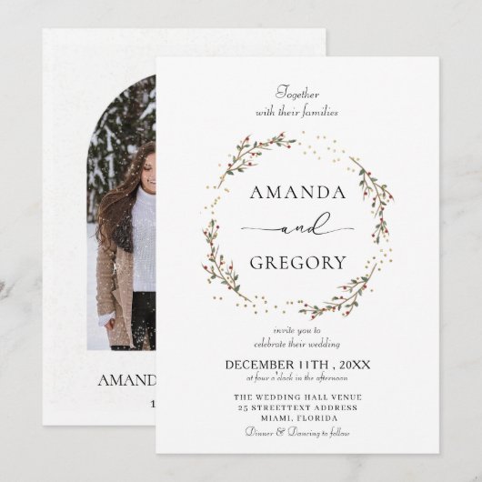 Elegant Winter Christmas  Wedding Invitation 招待状 (正面/裏面)