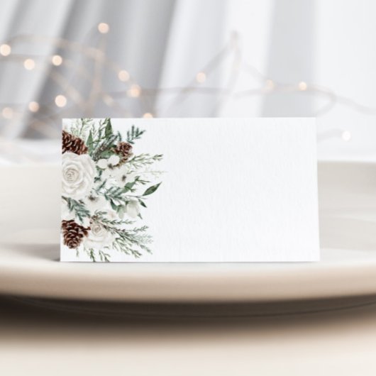 Elegant winter evergreen wedding place cards