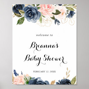 Elegant Winter Floral Baby Shower Welcome ポスター