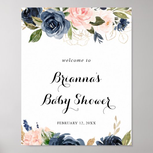 Elegant Winter Floral Baby Shower Welcome ポスター (正面)