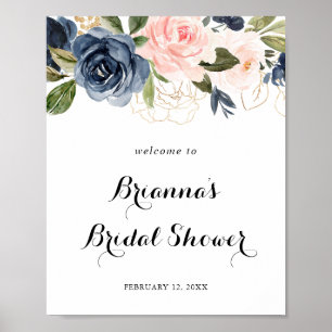 Elegant Winter Floral Bridal Shower Welcome ポスター