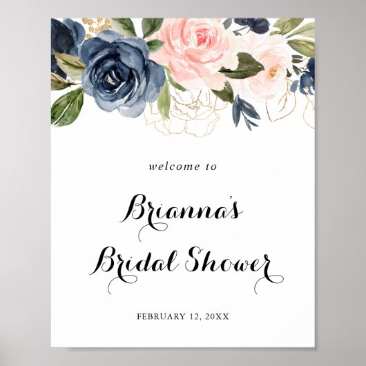 Elegant Winter Floral Bridal Shower Welcome ポスター (正面)