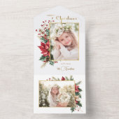 Elegant Winter Floral Gold Merry Christmas 1 Photo オールインワン招待状 (内側)