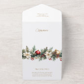 Elegant Winter Floral Gold Merry Christmas 1 Photo オールインワン招待状 (外側)